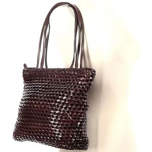 HOBO Int'l Chocolate Brown Weaved Gorgeous Unique Leather Tote